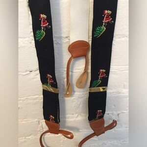 Brooks Brothers leather trim suspenders Santa print